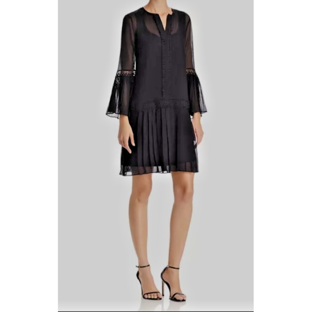 Kobi Halperin Paloma Pleated Drop-Waist‎ Dress Size Medium Black